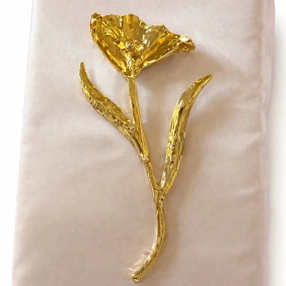 Gold Tone Tulip Flower Brooch Pin – Large Statement Floral Pin - Picture 2 of 5